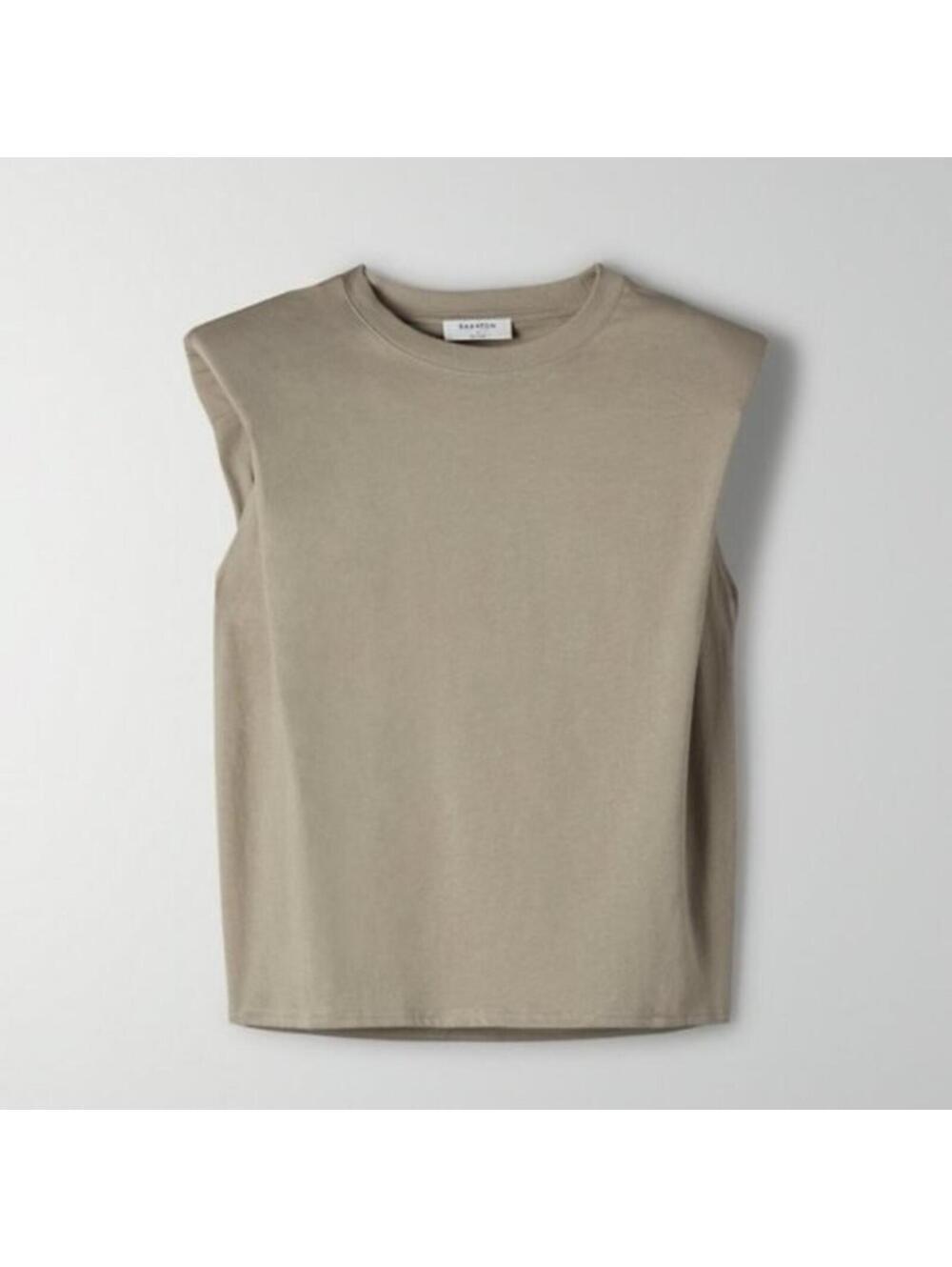 Aritzia Babaton Shoulder Pad Tank Top Green Tan 100% Cotton XS